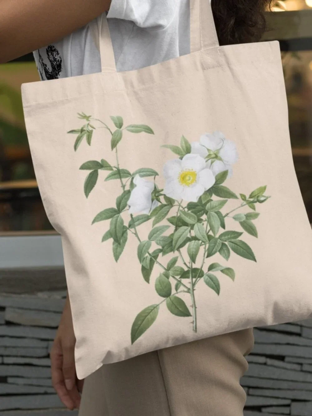 Cherokee Rose Vintage Floral Print Graphic Canvas Tote Bag